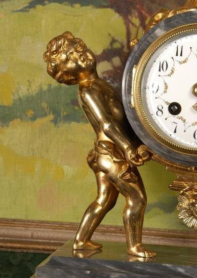 fig 3. **** SOLD **** Marble and Gilt Cherub Clock Set by Vincenti et Cie